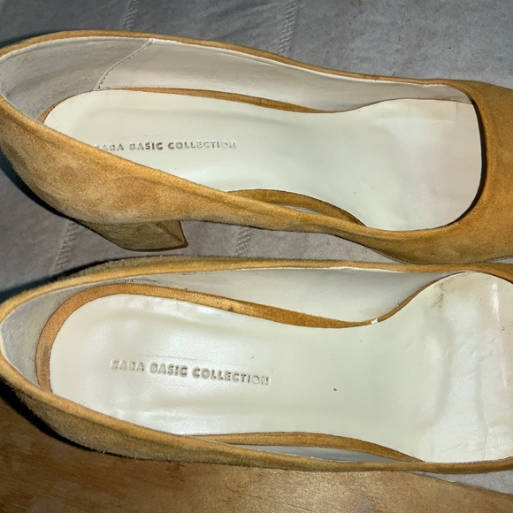 Zara mustard yellow suede open toe block heels shoes Sz 8 - Picture 7 of 7